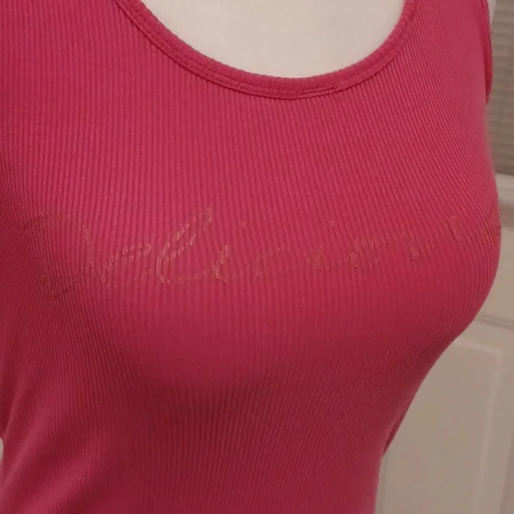Free Add-on Pink Ribbed "Delicious" Tank Top - Size Small - Picture 2 of 7